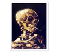 Wall Art Print Old Master Painting Van Gogh 1886 Head of a Skeleton with a Burning Cigarette Gothic Skull Art Framed Artery8 White W12 inch x H16 inch