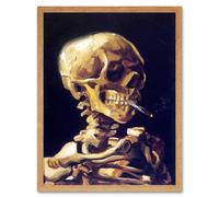 Wall Art Print Old Master Painting Van Gogh 1886 Head of a Skeleton with a Burning Cigarette Gothic Skull Art Framed Artery8 Light Oak W12 inch x H16 inch