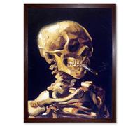 Wall Art Print Old Master Painting Van Gogh 1886 Head of a Skeleton with a Burning Cigarette Gothic Skull Art Framed Artery8 Brown W12 inch x H16 inch