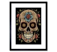 Wall Art Print Old School USA Tattoo Ink Body Art Day Dead Skull Rockabilly Americana 50s Artwork Framed 9X7 Inch Artery8 Black W7 inch x H9 inch