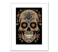 Wall Art Print Old School USA Tattoo Ink Body Art Day Dead Skull Rockabilly Americana 50s Artwork Framed 9X7 Inch Artery8 White W7 inch x H9 inch