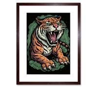 Wall Art Print Old School USA Tattoo Ink Body Art Ferocious Tiger Rockabilly Americana 50s Artwork Framed 9X7 Inch Artery8 Brown W7 inch x H9 inch