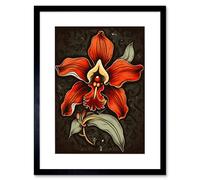 Wall Art Print Old School USA Tattoo Ink Body Art Red Orchid Rockabilly Americana 50s Artwork Framed 9X7 Inch Artery8 Black W7 inch x H9 inch