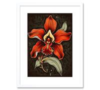 Wall Art Print Old School USA Tattoo Ink Body Art Red Orchid Rockabilly Americana 50s Artwork Framed 9X7 Inch Artery8 White W7 inch x H9 inch
