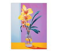 Wall Art Print Optimistic Orchids Oil Painting Orange Teal Purple Blooms in Glass Vase Detailed Floral Poster Wee Blue Coo Purple W24 inch x H32 inch