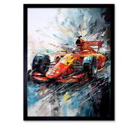 Artery8 Orange Race Car Grand Prix Action Shot Painting Art Print Framed Poster Wall Decor 12x16 inch