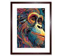 Wall Art Print Orangutan Ape Acrylic Painting Colourful Psychedelic Colours Rainforest Orange Teal Artwork Framed 9X7 Inch Artery8 Brown W7 inch x H9 inch