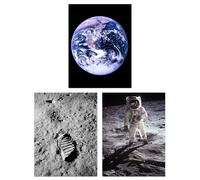 Wall Art Print Pack of 3 NASA Earth from Space Apollo 11 Moon Landing Astronaut Aldrin Armstrong Boot Large Poster Set Artery8 Multi One Size