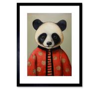 Wall Art Print Panda Cub in China Uniform Fun Kids Bedroom Artwork Framed 9X7 Inch Artery8 Black W7 inch x H9 inch