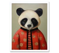 Wall Art Print Panda Cub in Chinese Uniform Fun Kids Bedroom Artwork Art Framed Artery8 White W12 inch x H16 inch