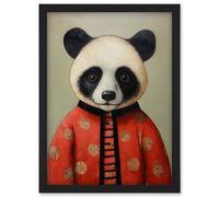 Wall Art Print Panda Cub in Chinese Uniform Fun Kids Bedroom Artwork Framed A4 Artery8 Black A4