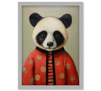 Wall Art Print Panda Cub in Chinese Uniform Fun Kids Bedroom Artwork Framed A4 Artery8 Grey A4
