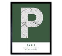 Wall Art Print Paris France City Map Modern Typography Stylish Letter Framed Word Wee Blue Coo Green W12 inch x H16 inch