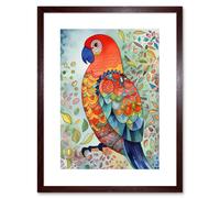 Wall Art Print Parrot Bird Portrait Folk Art Watercolour Painting Artwork Framed 9X7 Inch Artery8 Brown W7 inch x H9 inch
