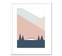 Wall Art Print Pastel Geometric Shapes Scotland Scottish Highland Croft Home Framed Art Artery8 White W7 inch x H9 inch