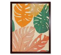 Wall Art Print Pastel Monstera Leaves Botanical Art Framed Artery8 Brown W12 inch x H16 inch