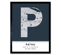 Wall Art Print Patna India City Map Modern Typography Stylish Letter Framed Word Wee Blue Coo Navy W12 inch x H16 inch