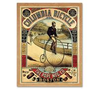 Wall Art Print Penny Farthing Bicycle Boston Usa Cycling Vintage Advert Art Framed Artery8 Light Oak W12 inch x H16 inch