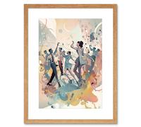 Wall Art Print People Dancing to Music on The Dancefloor Modern Soft Pastel Watercolour Painting Artwork Framed 9X7 Inch Artery8 Beige W7 inch x H9 inch