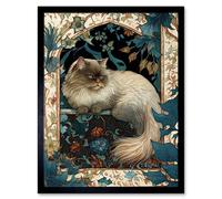 Wall Art Print Perched Himalayan Persian Cat Modern Art Nouveau Art Framed Artery8 Black W12 inch x H16 inch
