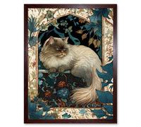 Wall Art Print Perched Himalayan Persian Cat Modern Art Nouveau Art Framed Artery8 Brown W12 inch x H16 inch