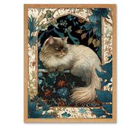 Wall Art Print Perched Himalayan Persian Cat Modern Art Nouveau Art Framed Artery8 Light Oak W12 inch x H16 inch