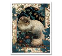 Wall Art Print Perched Himalayan Persian Cat Modern Art Nouveau Art Framed Artery8 White W12 inch x H16 inch