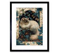 Wall Art Print Perched Himalayan Persian Cat Modern Art Nouveau Artwork Framed 9X7 Inch Artery8 Black W7 inch x H9 inch