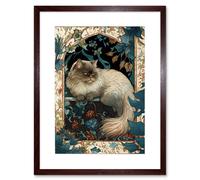 Wall Art Print Perched Himalayan Persian Cat Modern Art Nouveau Artwork Framed 9X7 Inch Artery8 Brown W7 inch x H9 inch