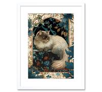 Wall Art Print Perched Himalayan Persian Cat Modern Art Nouveau Artwork Framed 9X7 Inch Artery8 White W7 inch x H9 inch