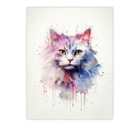 Artery8 Persian Cat Lovers Gift Watercolour Pet Portrait Painting Artwork Extra Large XL Wall Art Poster Print