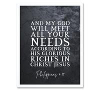 Wall Art Print Philippians 4:19 GOD Will Meet All Your Needs Christ Jesus Christian Bible Verse Quote Scripture Typography Art Framed Artery8 White W12 inch x H16 inch