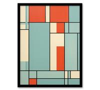 Wall Art Print Piet Mondrian Inspired Teal And Coral Abstract Geometry Artwork Art Framed Artery8 Black W12 inch x H16 inch
