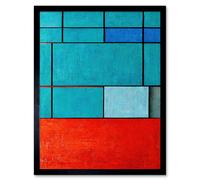 Wall Art Print Piet Mondrian Style Teal Red Abstract Harmony Art Framed Artery8 Black W12 inch x H16 inch
