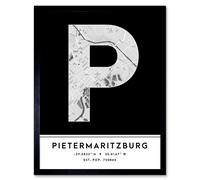 Wall Art Print Pietermaritzburg South Africa City Map Modern Typography Stylish Letter Framed Word Wee Blue Coo Black W12 inch x H16 inch