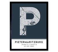 Wall Art Print Pietermaritzburg South Africa City Map Modern Typography Stylish Letter Framed Word Wee Blue Coo Navy W12 inch x H16 inch