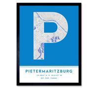 Wall Art Print Pietermaritzburg South Africa City Map Modern Typography Stylish Letter Framed Word Wee Blue Coo Blue W12 inch x H16 inch