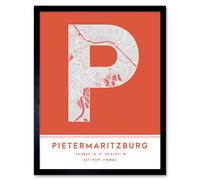 Wall Art Print Pietermaritzburg South Africa City Map Modern Typography Stylish Letter Framed Word Wee Blue Coo Orange W12 inch x H16 inch