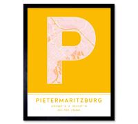 Wall Art Print Pietermaritzburg South Africa City Map Modern Typography Stylish Letter Framed Word Wee Blue Coo Yellow W12 inch x H16 inch