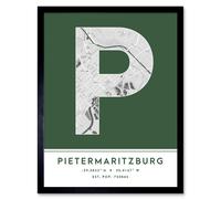 Wall Art Print Pietermaritzburg South Africa City Map Modern Typography Stylish Letter Framed Word Wee Blue Coo Green W12 inch x H16 inch