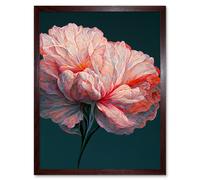 Wall Art Print Pink Carnation Dark Teal Flower Abstract Floral Painting Art Framed Artery8 Brown W12 inch x H16 inch