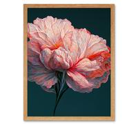 Wall Art Print Pink Carnation Dark Teal Flower Abstract Floral Painting Art Framed Artery8 Light Oak W12 inch x H16 inch