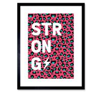 Wall Art Print Pink Teal Leopard Word Strong Art Framed 9x7 inch Artery8 Black W7 inch x H9 inch
