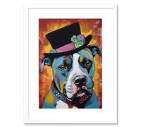 Wall Art Print Pit Bull Wearing Flower Top Hat Modern Pop Artwork Framed 9X7 Inch Artery8 White W7 inch x H9 inch