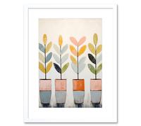 Wall Art Print Plant Pots Simple Pastel Colour Oil Painting Bright Pink Green Blue Boho Artwork Framed 9X7 Inch Artery8 White W7 inch x H9 inch