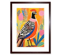 Wall Art Print Pleasant Pheasant Bright Bold Vibrant Colourful Grassland Acrylic Painting Artwork Orange Pink Blue Folk Artwork Framed 9X7 Inch Artery8 Brown W7 inch x H9 inch