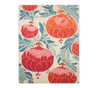 Wall Art Print Pomegranate Pattern Kitchen Artwork Pastel Colour Pink Orange Blue Retro Japanese Style Poster Artery8 Multi W24 inch x H32 inch