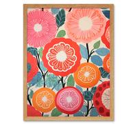 Wall Art Print Pomegranate Tree Flowers in Bloom Mediterranean Bright Floral Abstract Artwork Art Framed Artery8 Light Oak W12 inch x H16 inch