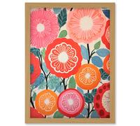 Wall Art Print Pomegranate Tree Flowers in Bloom Mediterranean Bright Floral Abstract Artwork Framed A4 Artery8 Light Oak A4