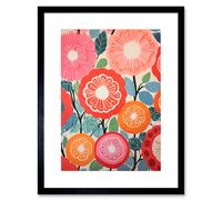 Wall Art Print Pomegranate Tree Flowers in Bloom Mediterranean Bright Floral Abstract Artwork Framed 9X7 Inch Artery8 Black W7 inch x H9 inch